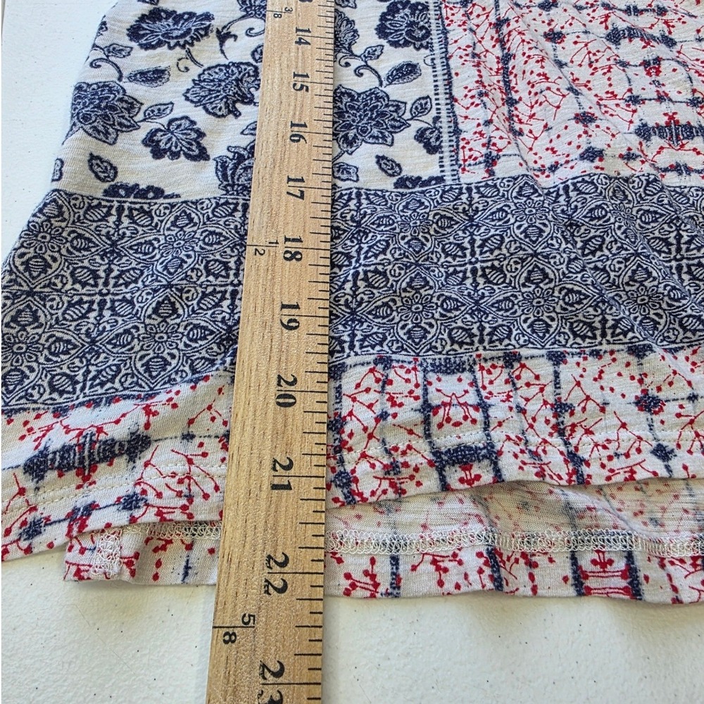 Lucky Brand Womens Mixed Floral Boho Print Split V-Neck Top Navy Red Size M‎ - Picture 9 of 10
